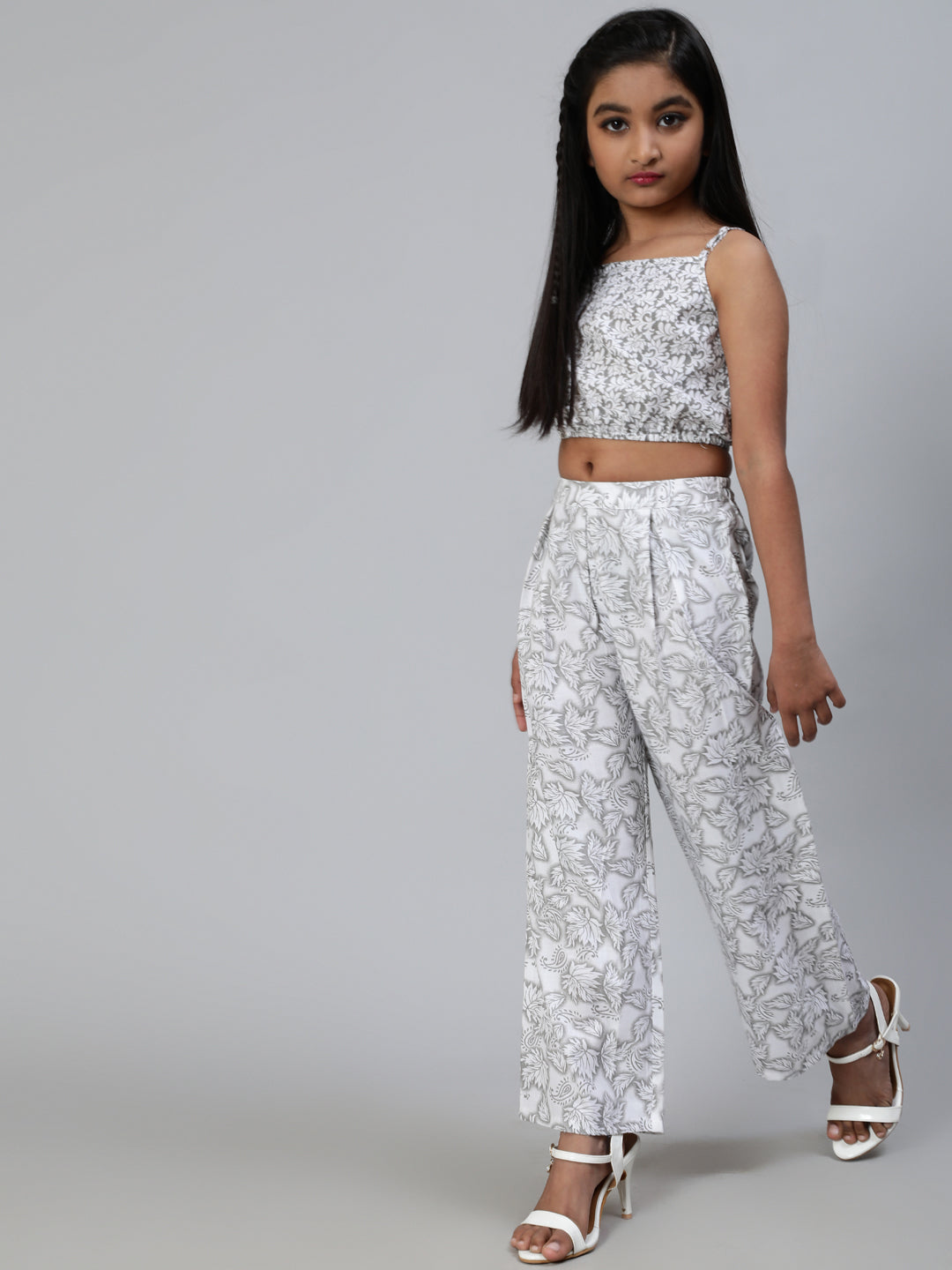 White Floral Print Crop Top With Palazzo – wholesale-aks