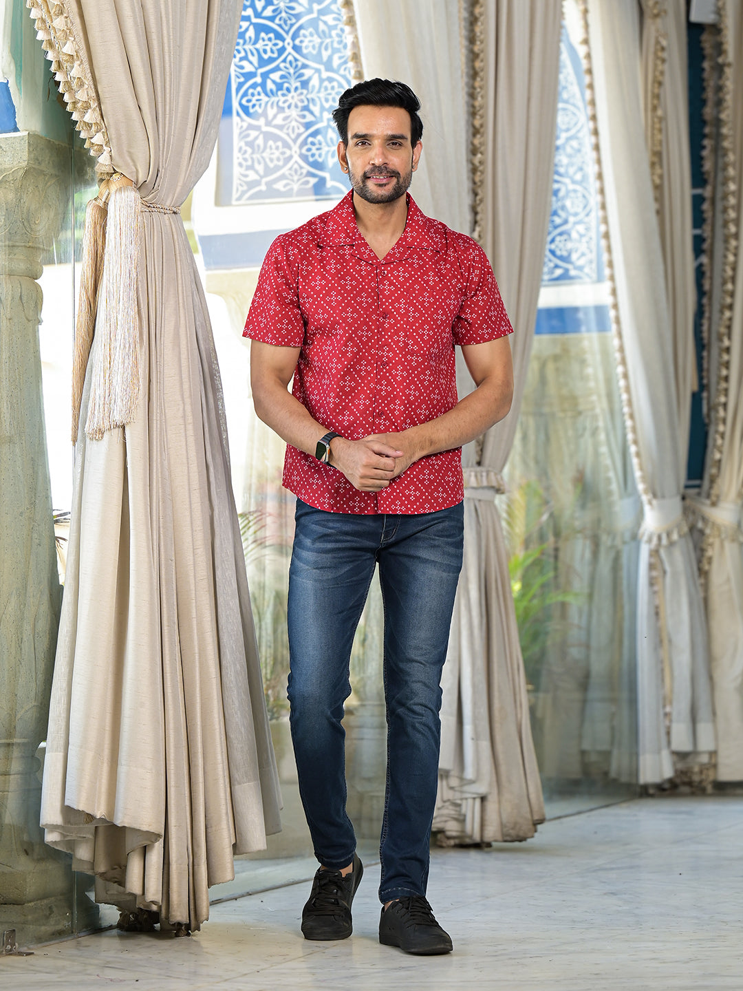 Red Bandhani Printed Shirt