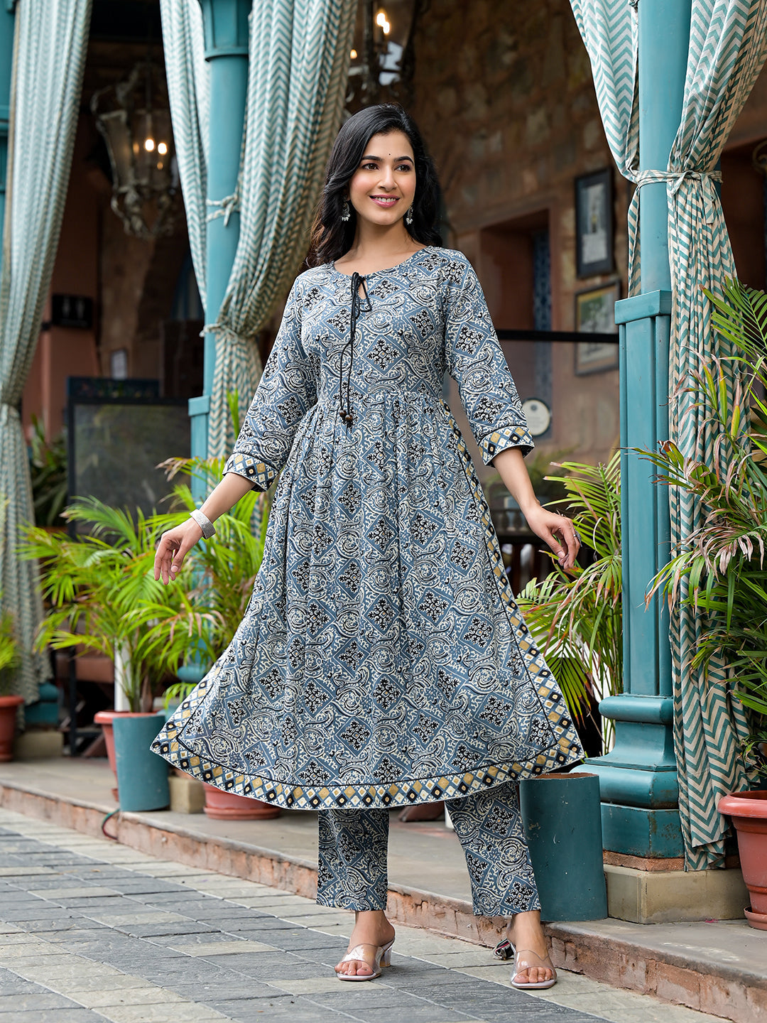 Blue Nyra Cut A-Line Kurta Set