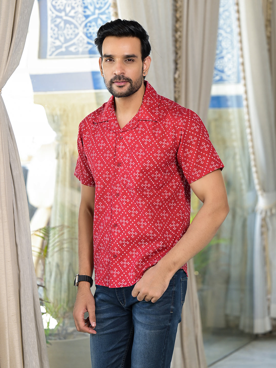 Red Bandhani Printed Shirt