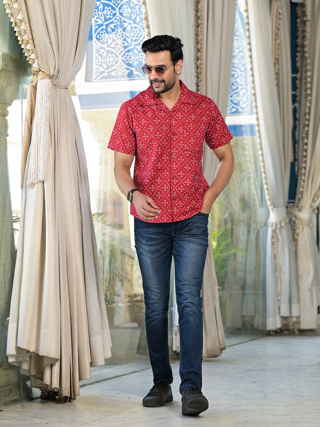 Red Bandhani Printed Shirt