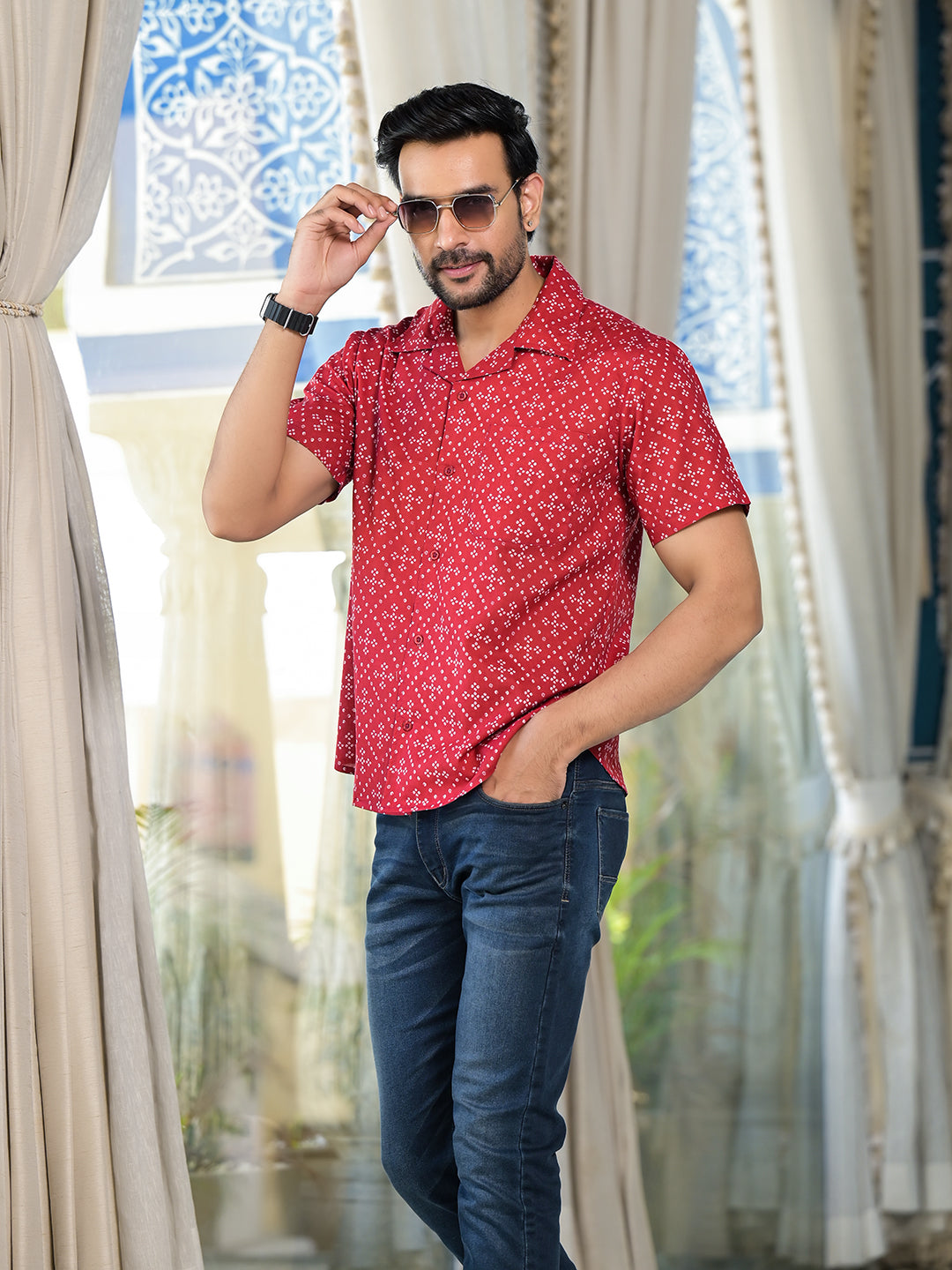 Red Bandhani Printed Shirt