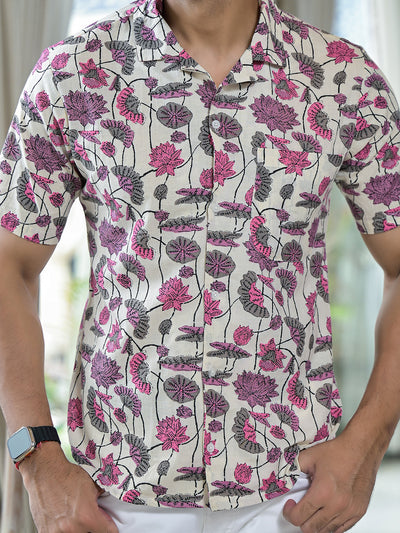 Cream Lotus print shirt