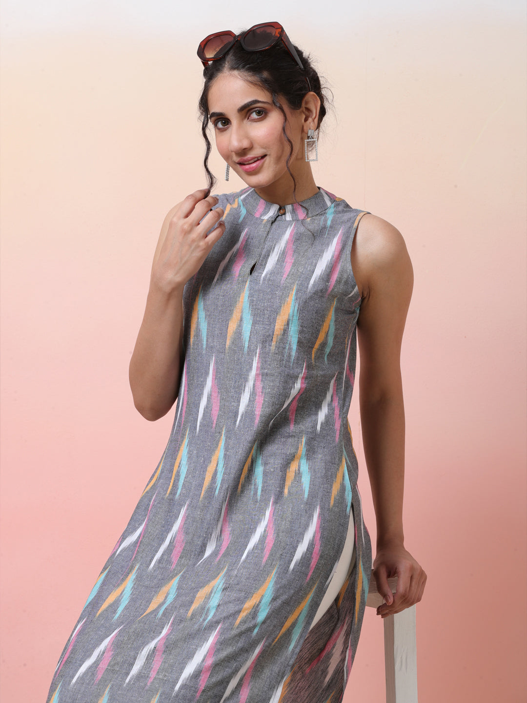 Grey Ikat Straight Kurta