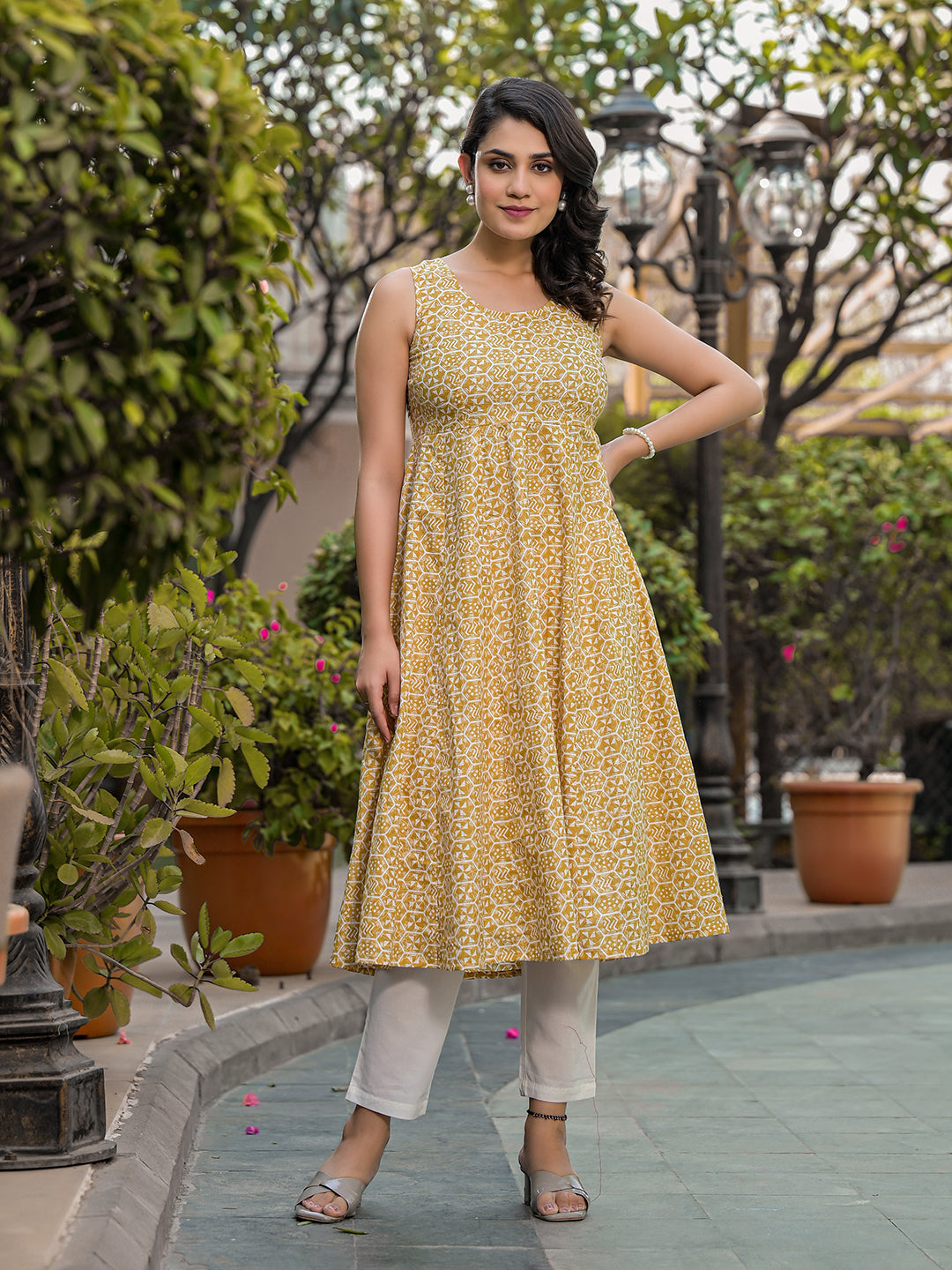 Beige Anarkali with tie-ups at back