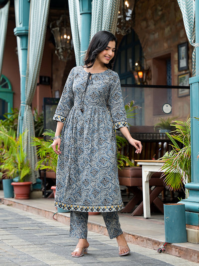 Blue Nyra Cut A-Line Kurta Set