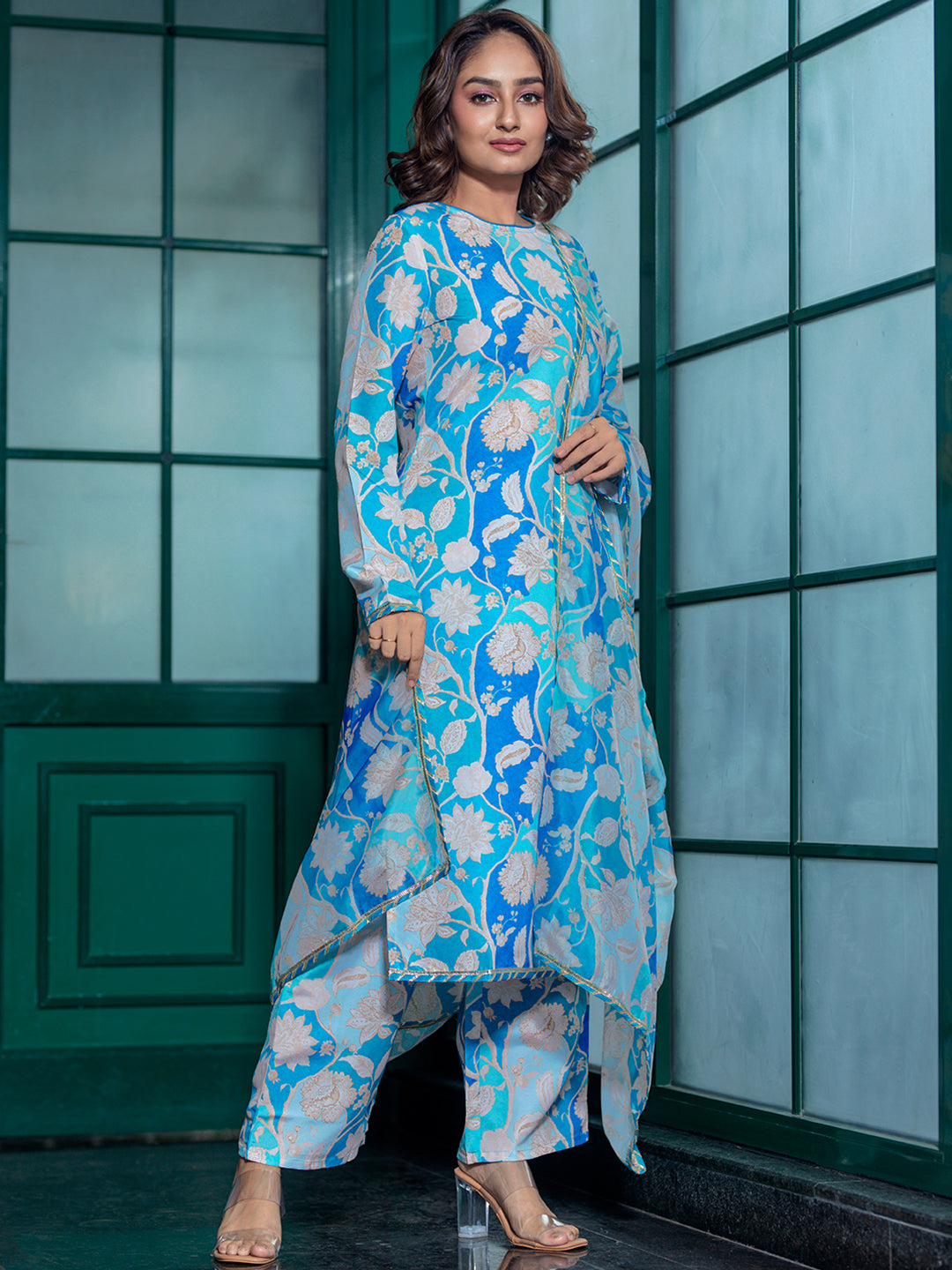 Sky Blue Digital printed Suit Set