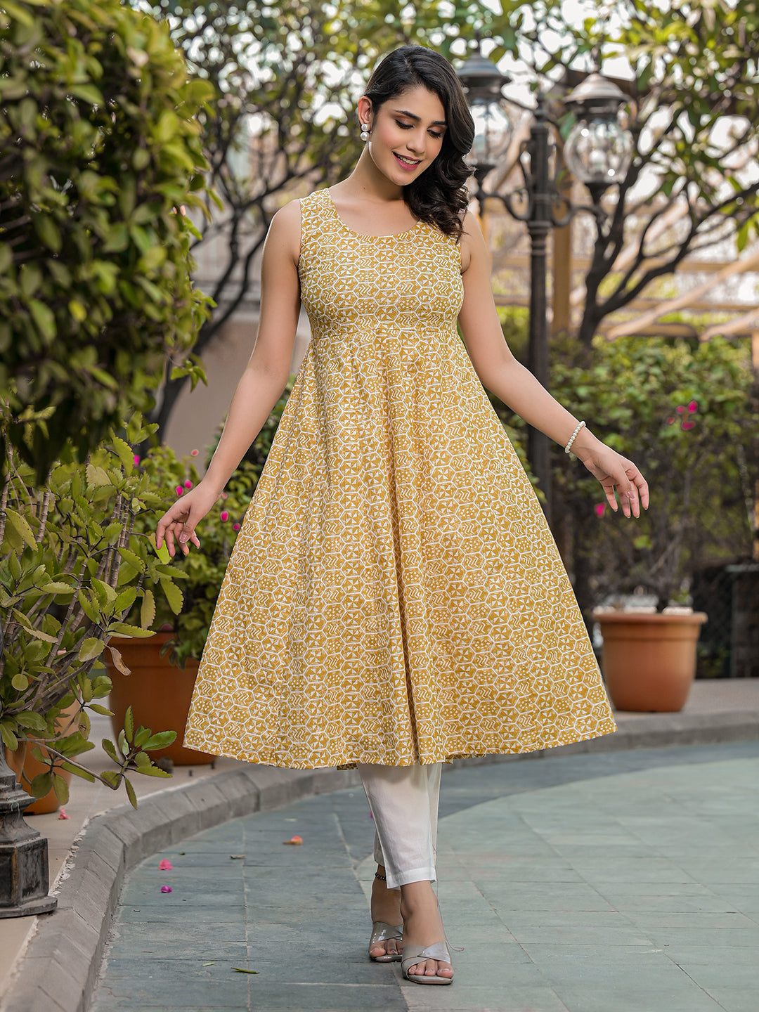 Beige Anarkali with tie-ups at back