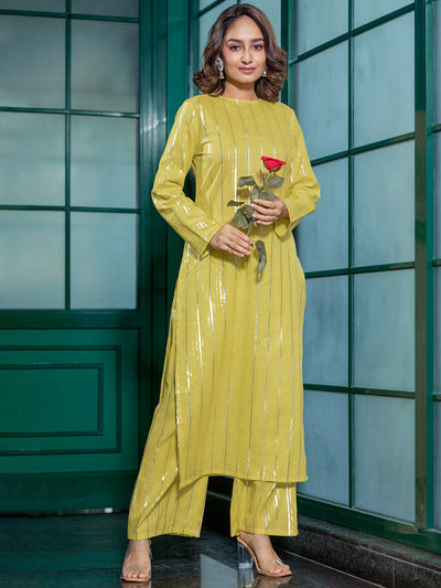 Lime Green Lurex Kurta Set