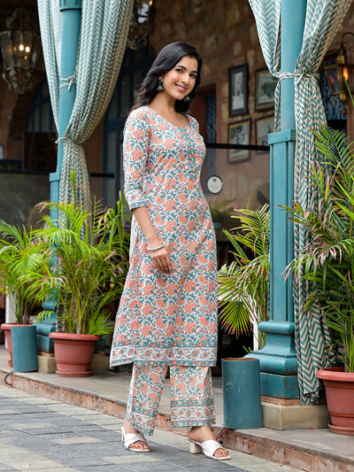 White Mughal Print Kurta Set with Palazzo