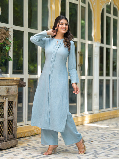 Powder Blue Solid Kurta with Palazzo