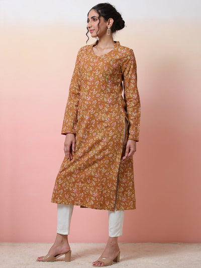 Mustard kantha weave kantha kurta