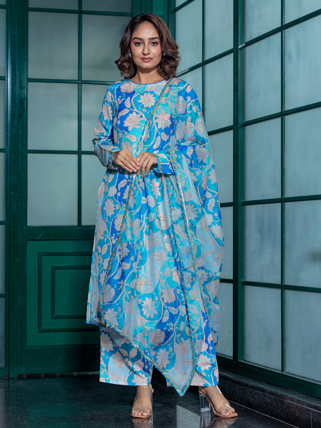 Sky Blue Digital printed Suit Set