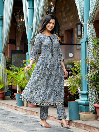 Blue Nyra Cut A-Line Kurta Set