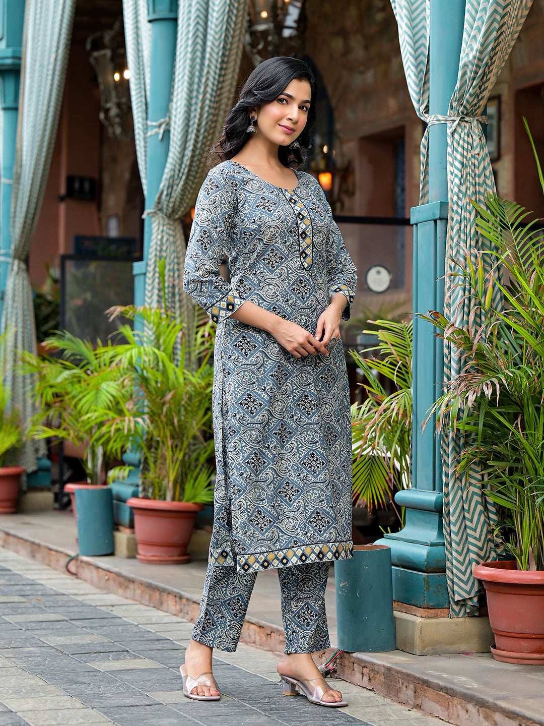 Teal Blue Kurta Set with pants