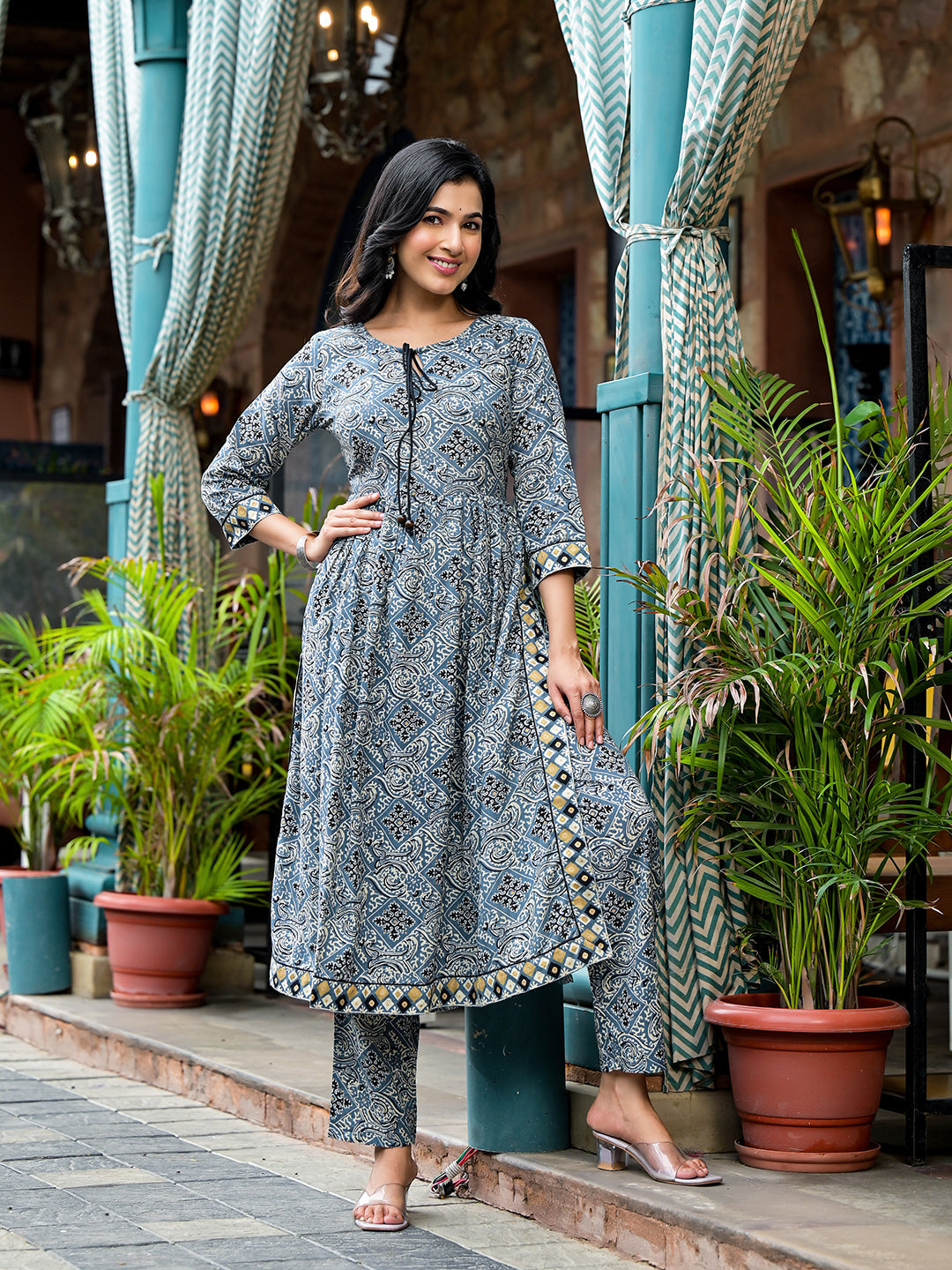 Blue Nyra Cut A-Line Kurta Set