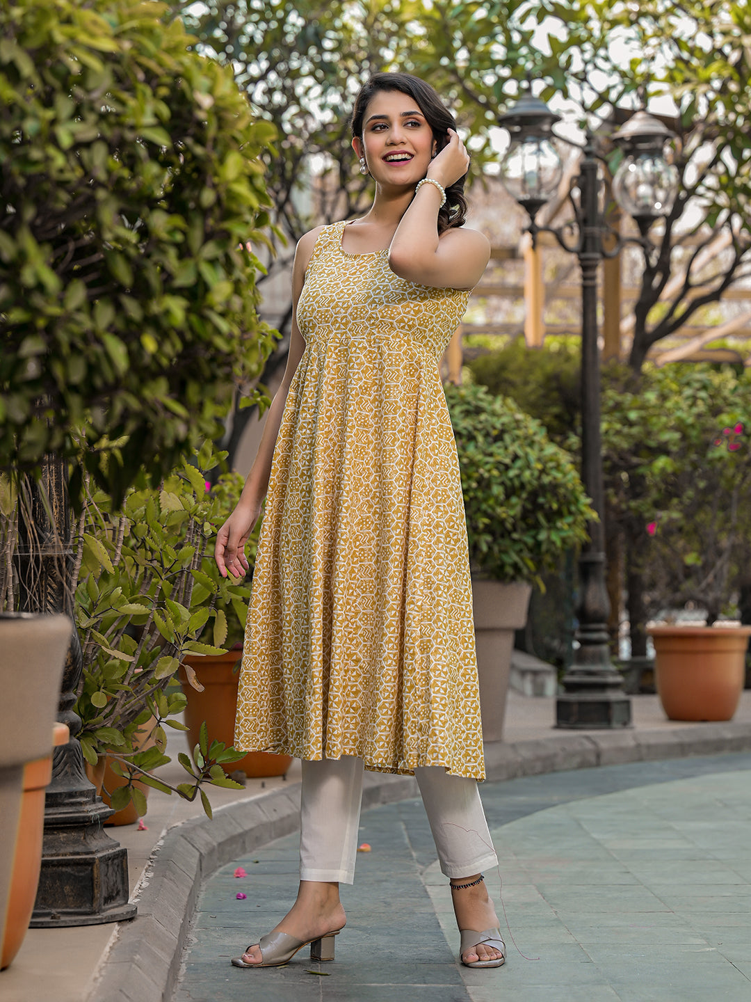 Beige Anarkali with tie-ups at back