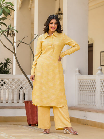 Yellow Pathani Kurta Palazzo Set