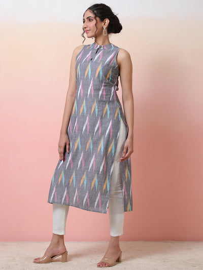 Grey Ikat Straight Kurta