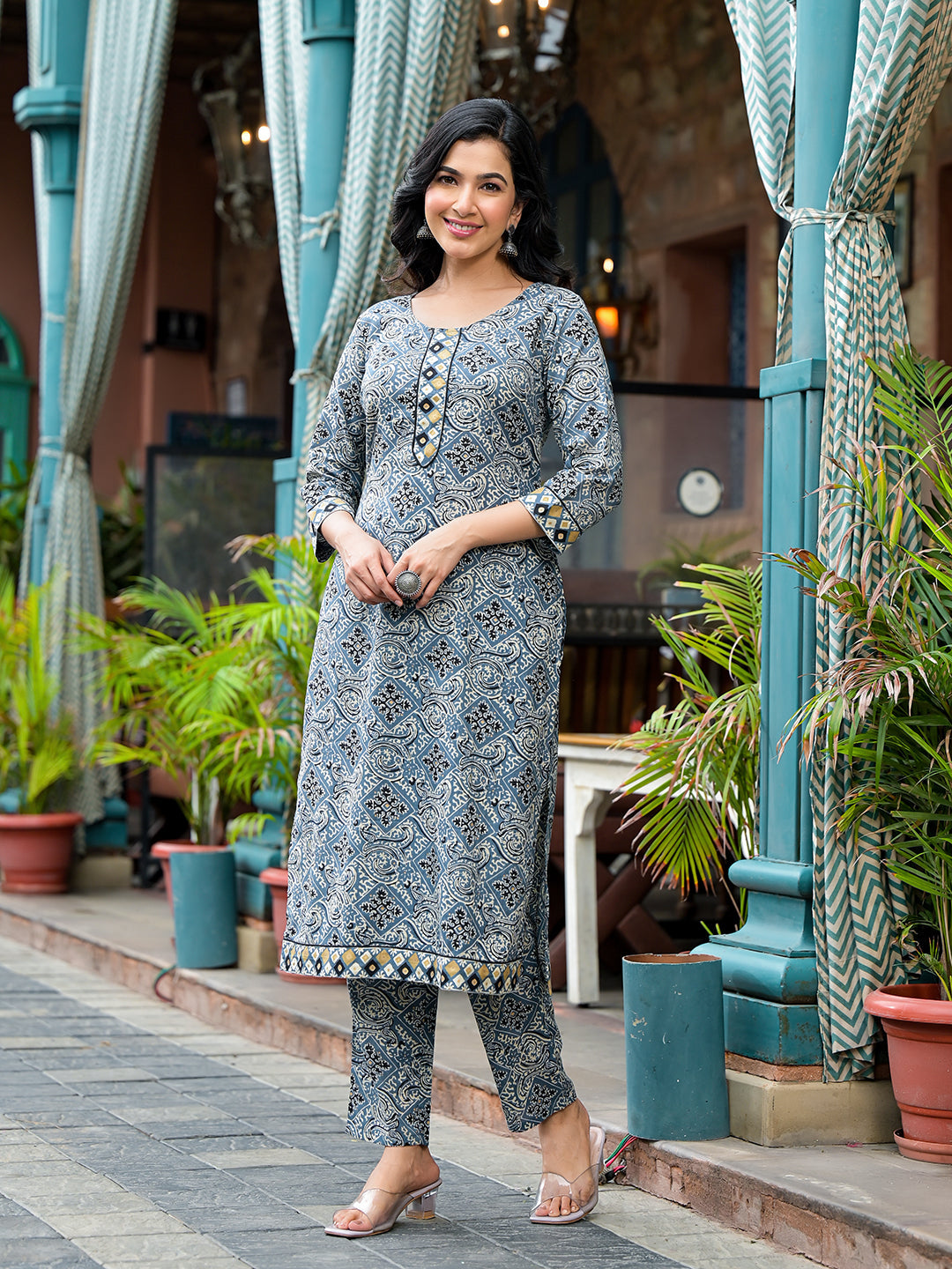 Teal Blue Kurta Set with pants