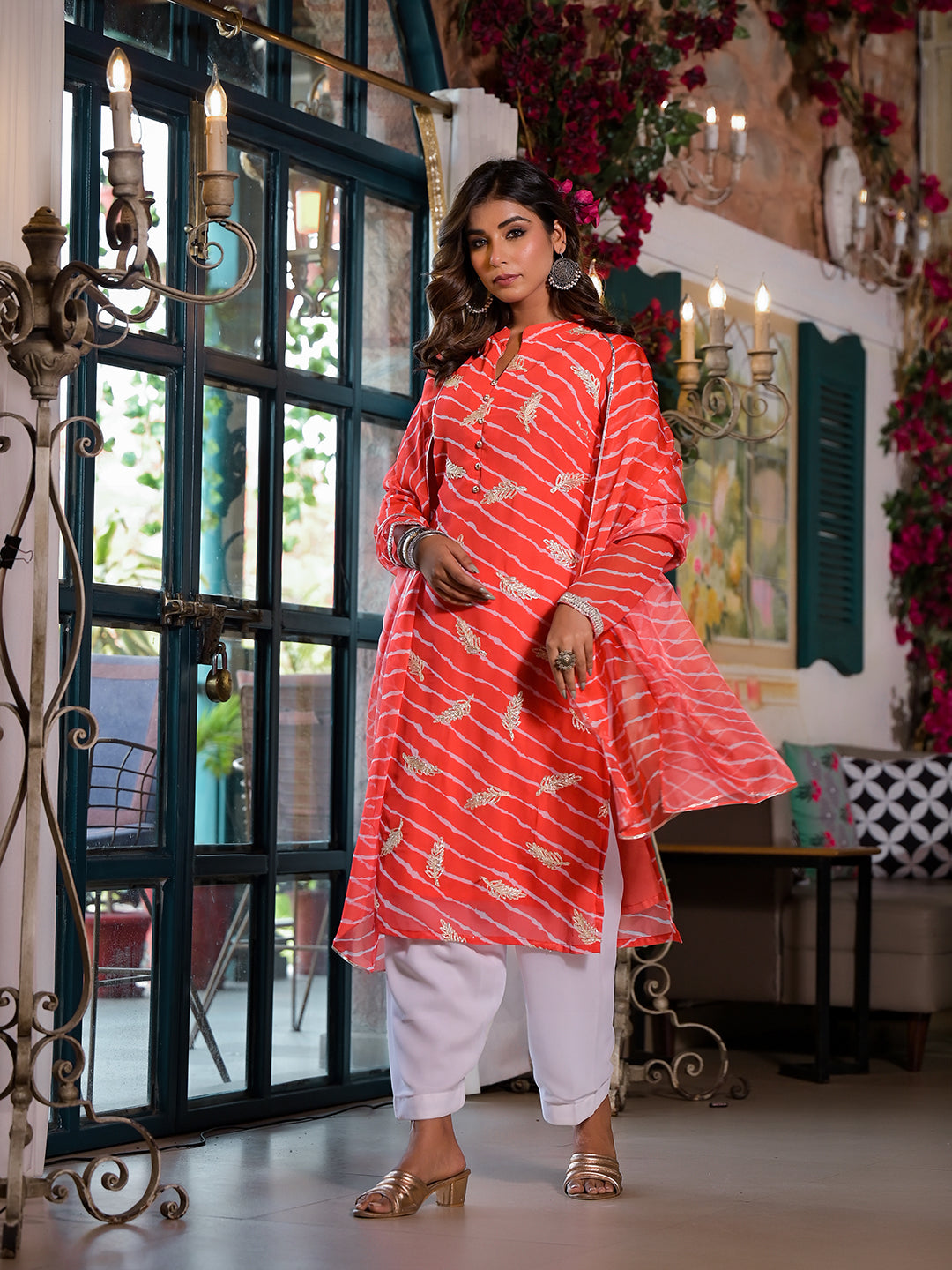 Red Gota Embroidery Work Kurta Set With Dupatta