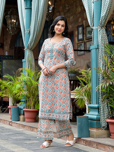 White Mughal Print Kurta Set with Palazzo