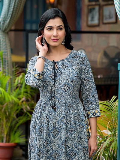 Blue Nyra Cut A-Line Kurta Set