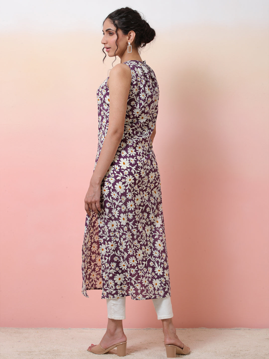 Purple Floral Print Straight Kurta