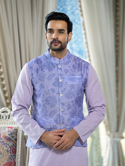 Lilac Color Floral print nehru jacket set