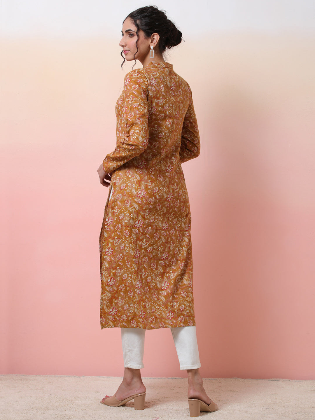 Mustard kantha weave kantha kurta