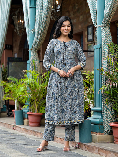 Blue Nyra Cut A-Line Kurta Set