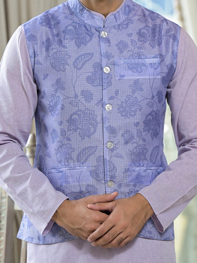 Lilac Color Floral print nehru jacket set