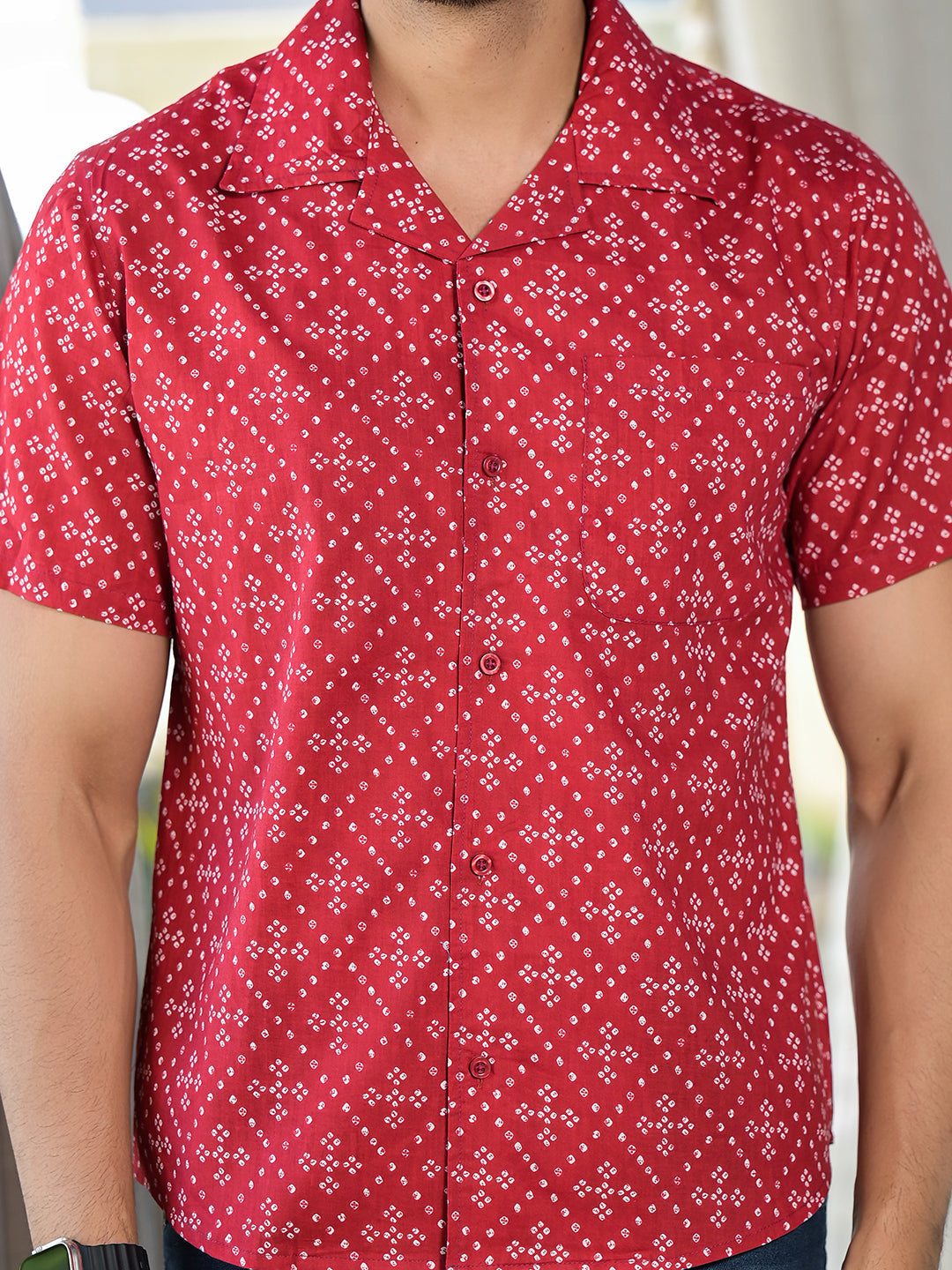 Red Bandhani Printed Shirt