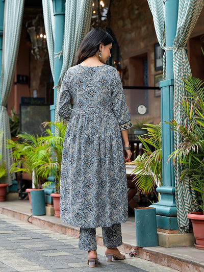 Blue Nyra Cut A-Line Kurta Set