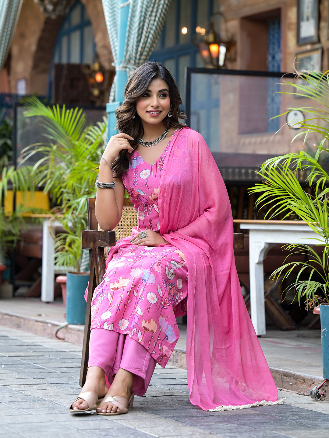 Blush Pink rayon Foil printed Kurta Set