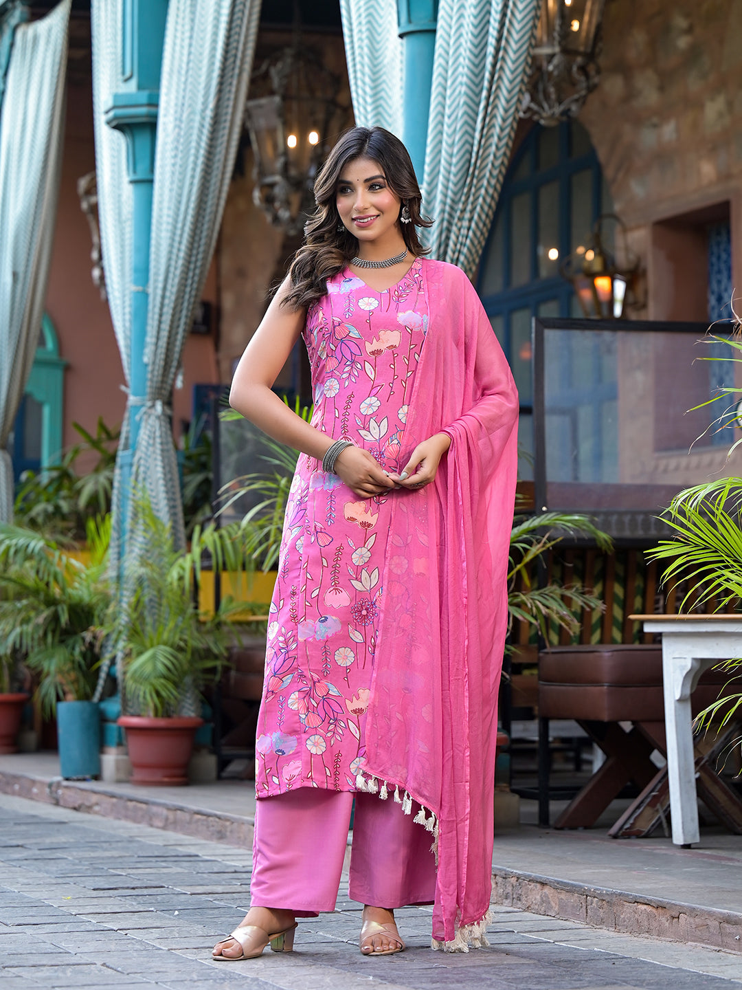 Blush Pink rayon Foil printed Kurta Set