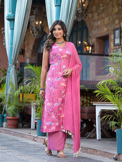 Blush Pink rayon Foil printed Kurta Set