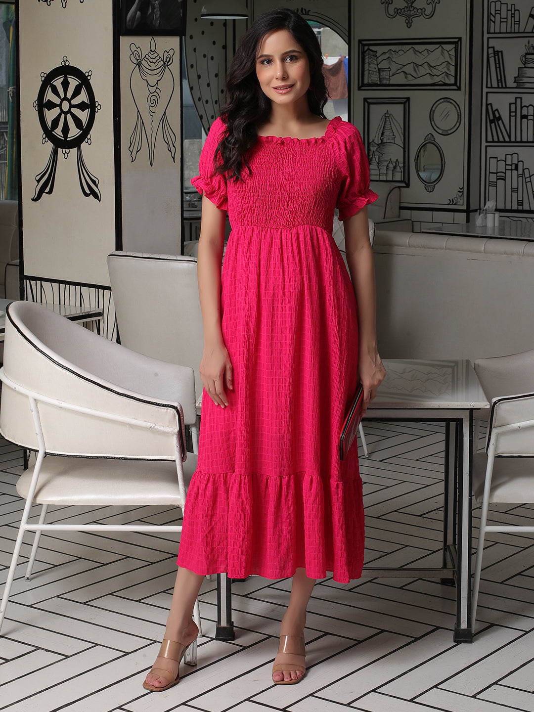 Fuchsia Smocked Tiered Maxi Dress