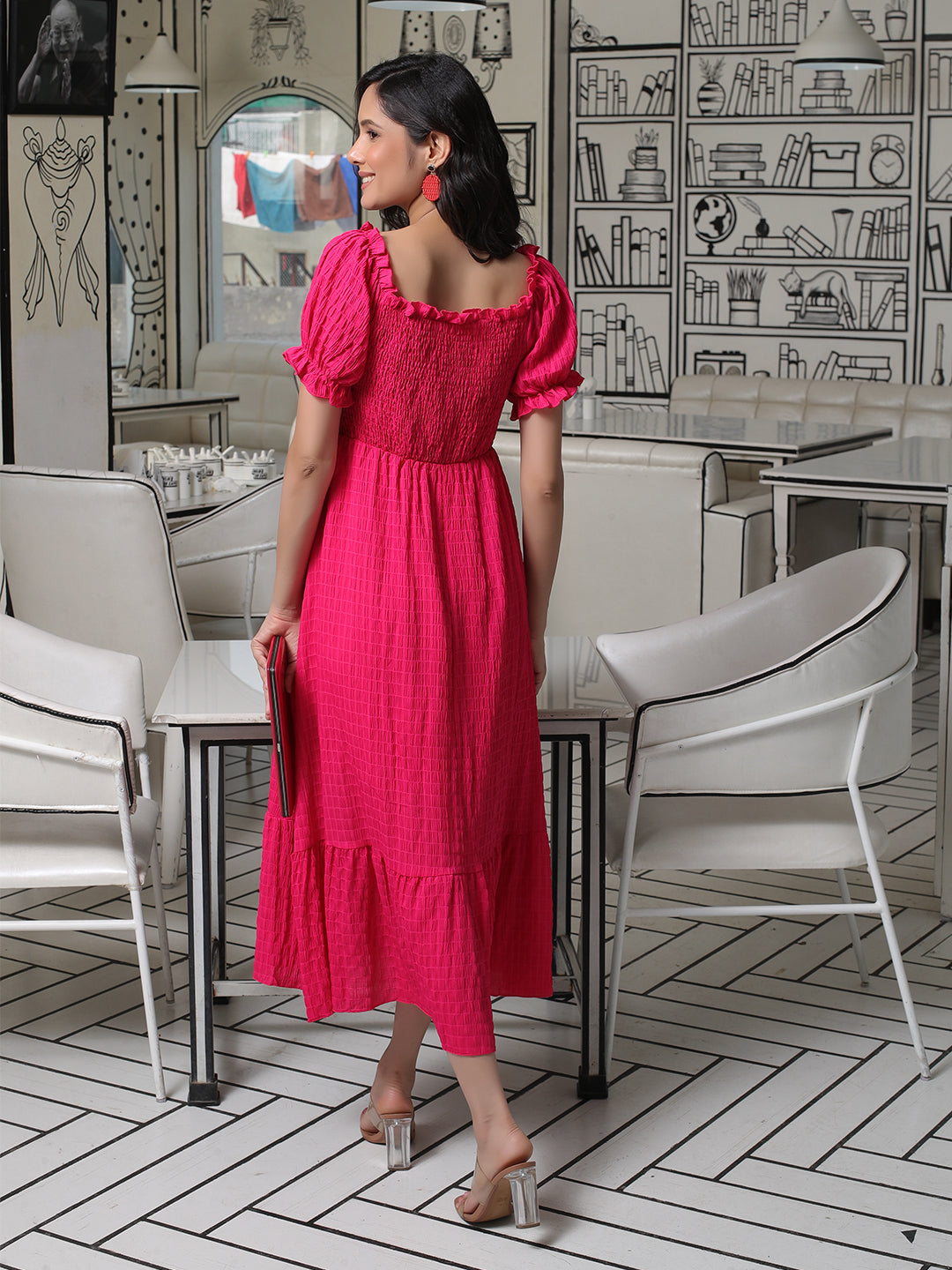 Fuchsia Smocked Tiered Maxi Dress