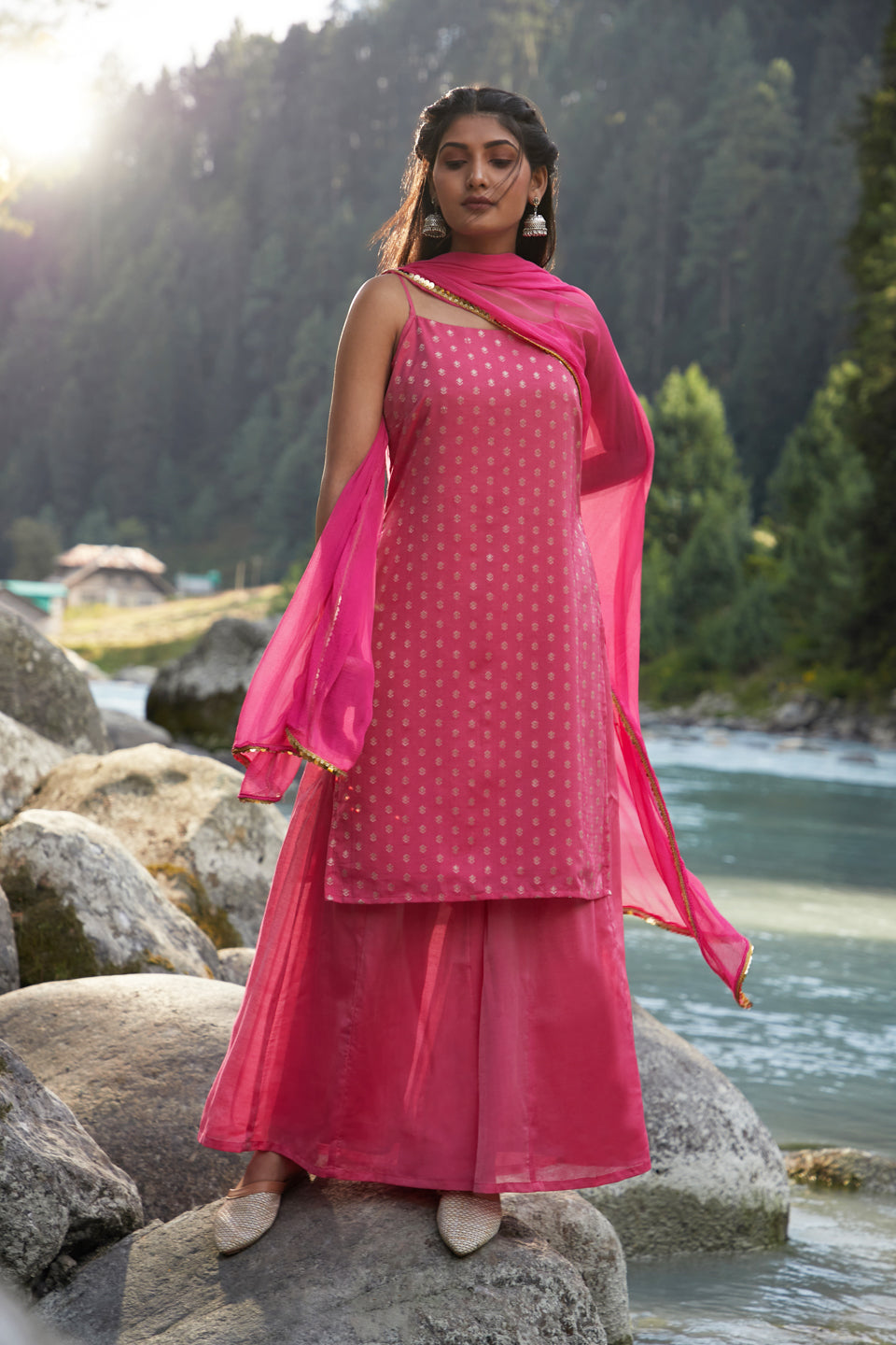 Fucsia Kurta Sharara Set with Dupatta