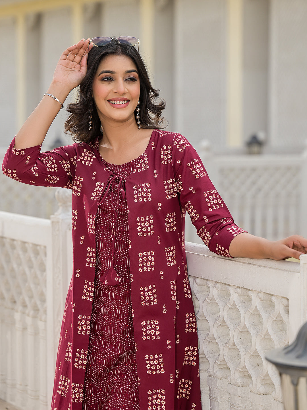 Maroon Cotton Double Layered Kurta Set