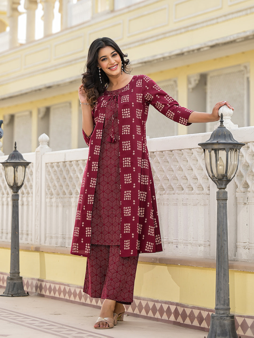 Maroon Cotton Double Layered Kurta Set