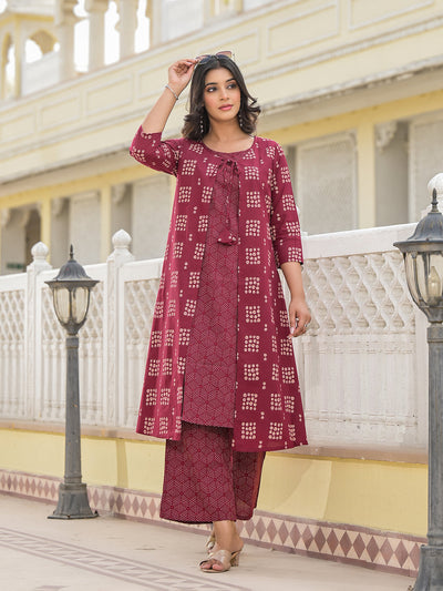 Maroon Cotton Double Layered Kurta Set