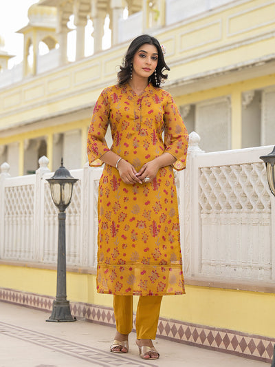 Mustrad Chanderi Kurta Set With Organza Dupatta