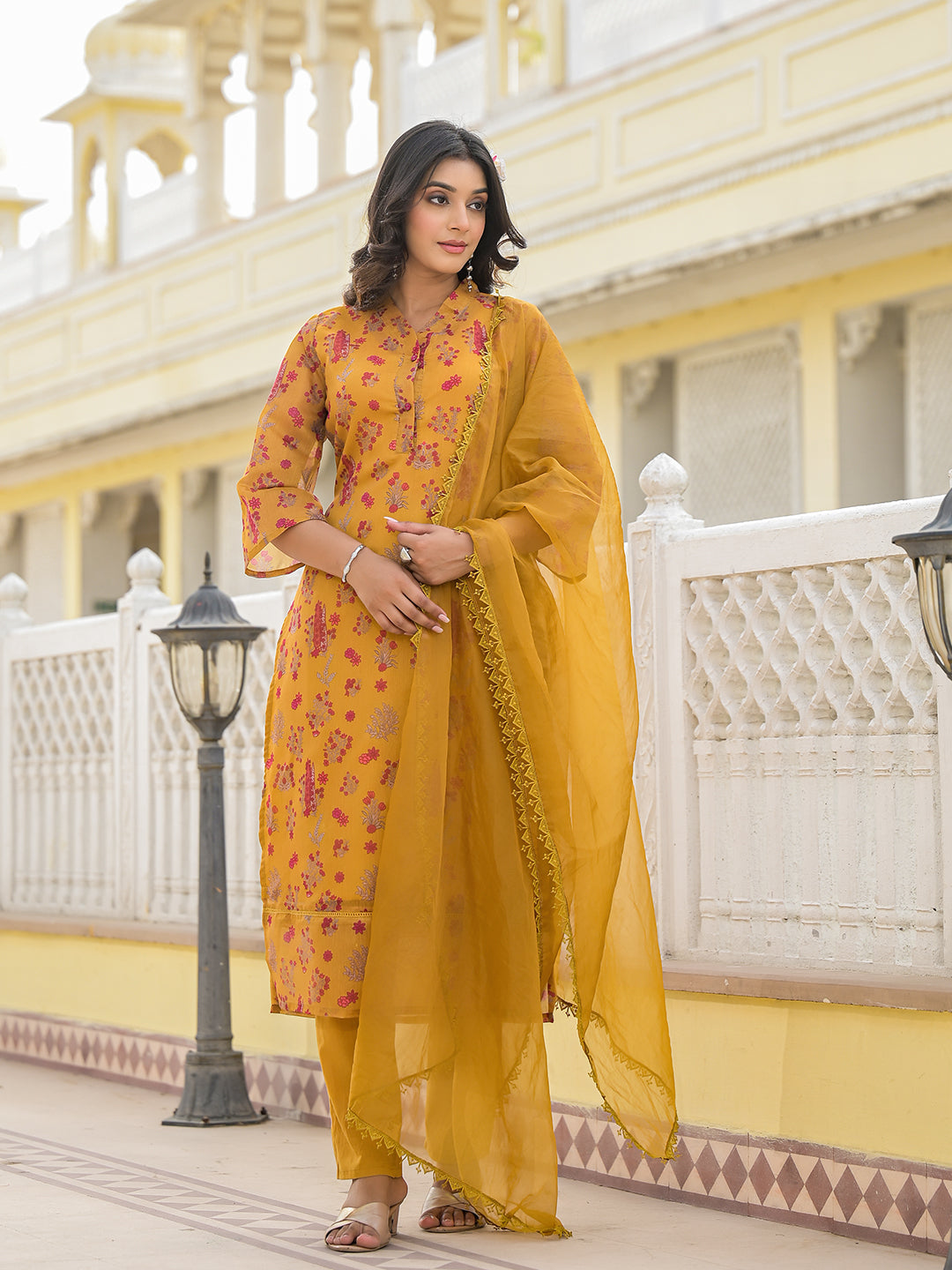 Mustrad Chanderi Kurta Set With Organza Dupatta