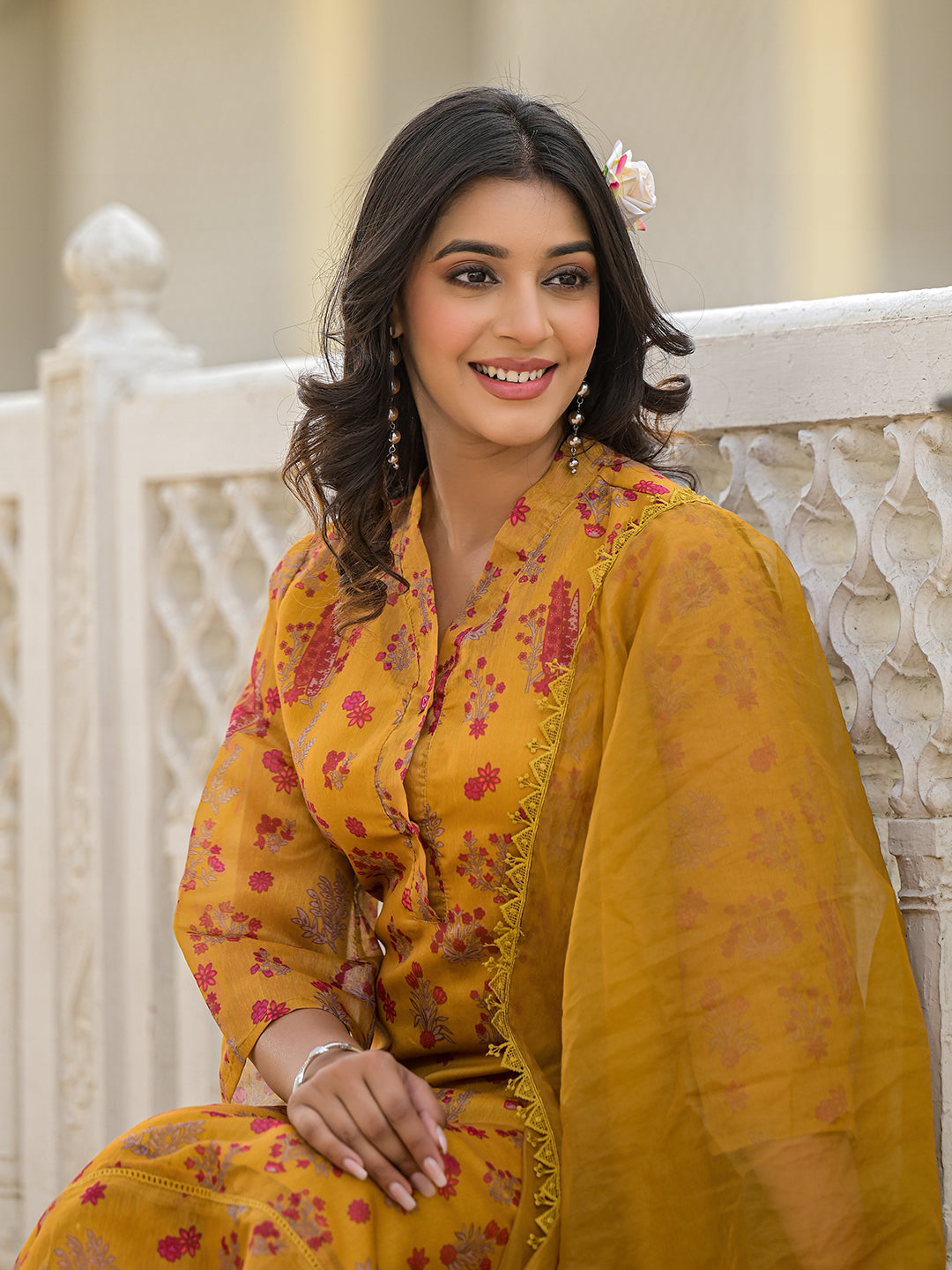 Mustrad Chanderi Kurta Set With Organza Dupatta