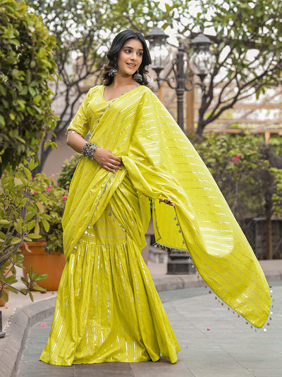 Lime Green Pre-Stitched Lehenga Saree