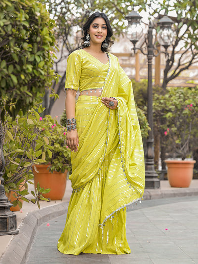 Lime Green Pre-Stitched Lehenga Saree