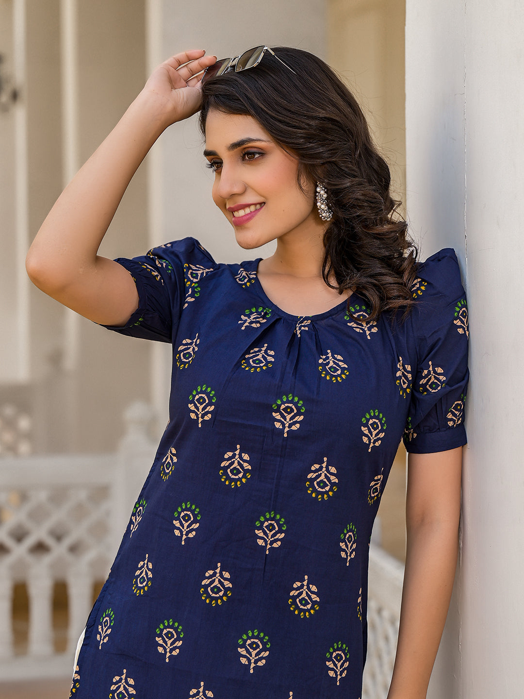 Indigo Straight Kurta with Puffed Sleeve