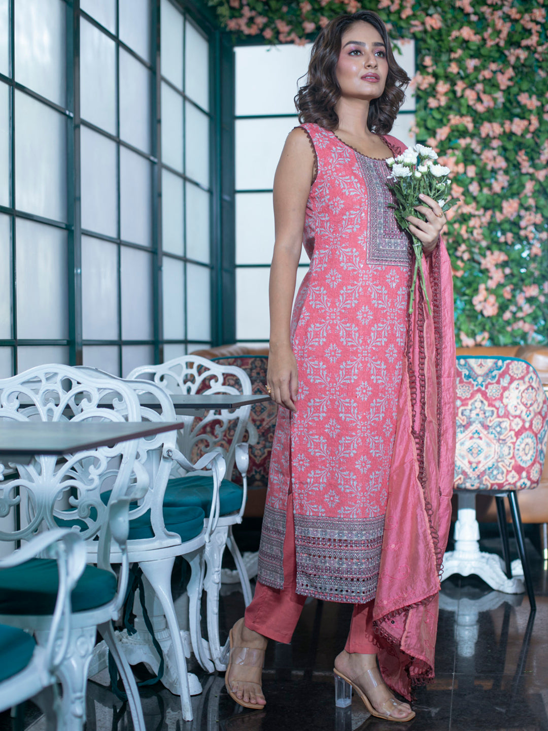 Blush Pink Schifli Embroidery Kurta Set